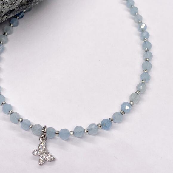 NEW Silver Butterfly & Aquamarine Layering Bracelet - Picture 4 of 10